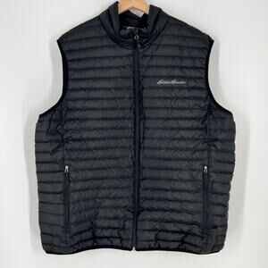 Eddie Bauer Down Puffer Vest EB600 Mens XL Black Packable Quilted Full Zip Light
